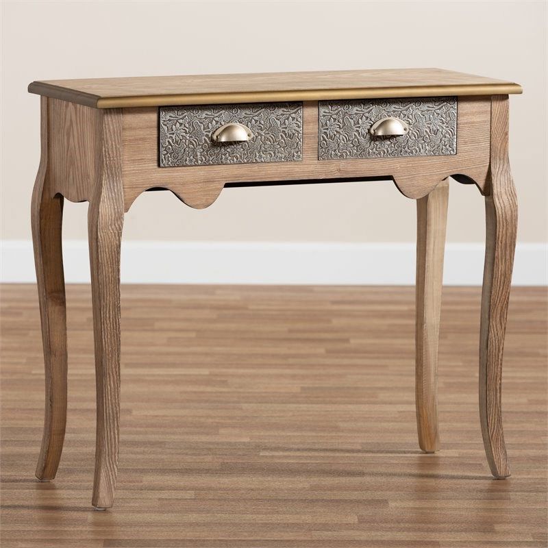 Well Liked Baxton Studio Clarice Wood And Metal 2 Drawer Console Pertaining To 2 Drawer Oval Console Tables (View 9 of 10)