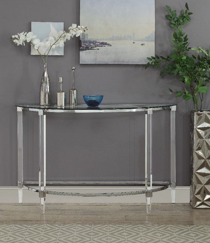 Well Liked Glass And Chrome Console Tables With Reva Sofa Table In Clear Acrylic, Chrome & Clear Glass (View 5 of 10)