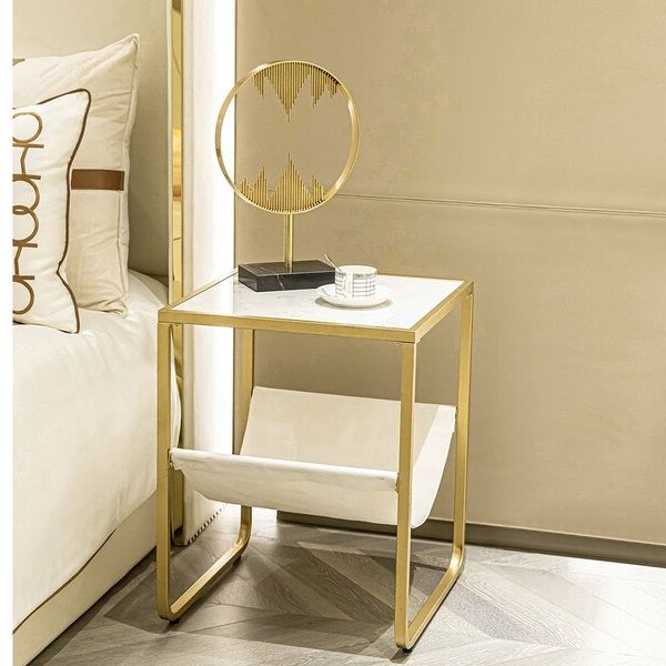 Well Liked Square Black And Brushed Gold Console Tables For Everly Quinn Gold Nightstand, Marble Side Table, Accent (View 9 of 10)