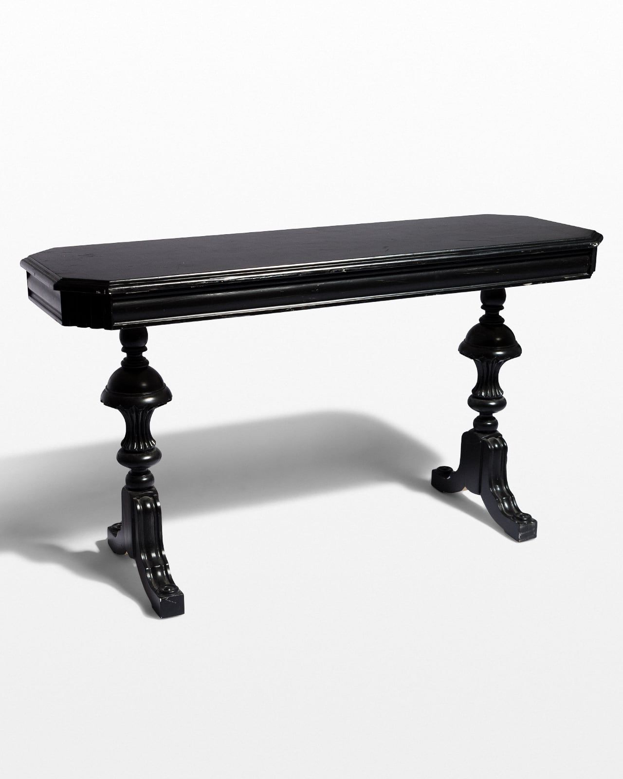 Well Liked Swan Black Console Tables Throughout Tb172 Nickel Black Console Table Prop Rental (View 8 of 10)