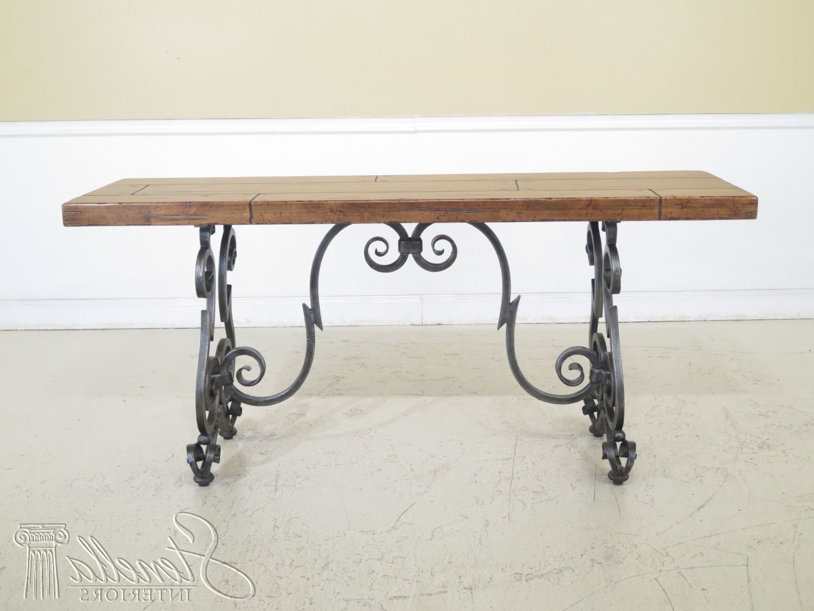 Well Liked Wrought Iron Console Tables Regarding L48589ec: Rustic Wood Top Wrought Iron Base Console Table (View 6 of 10)