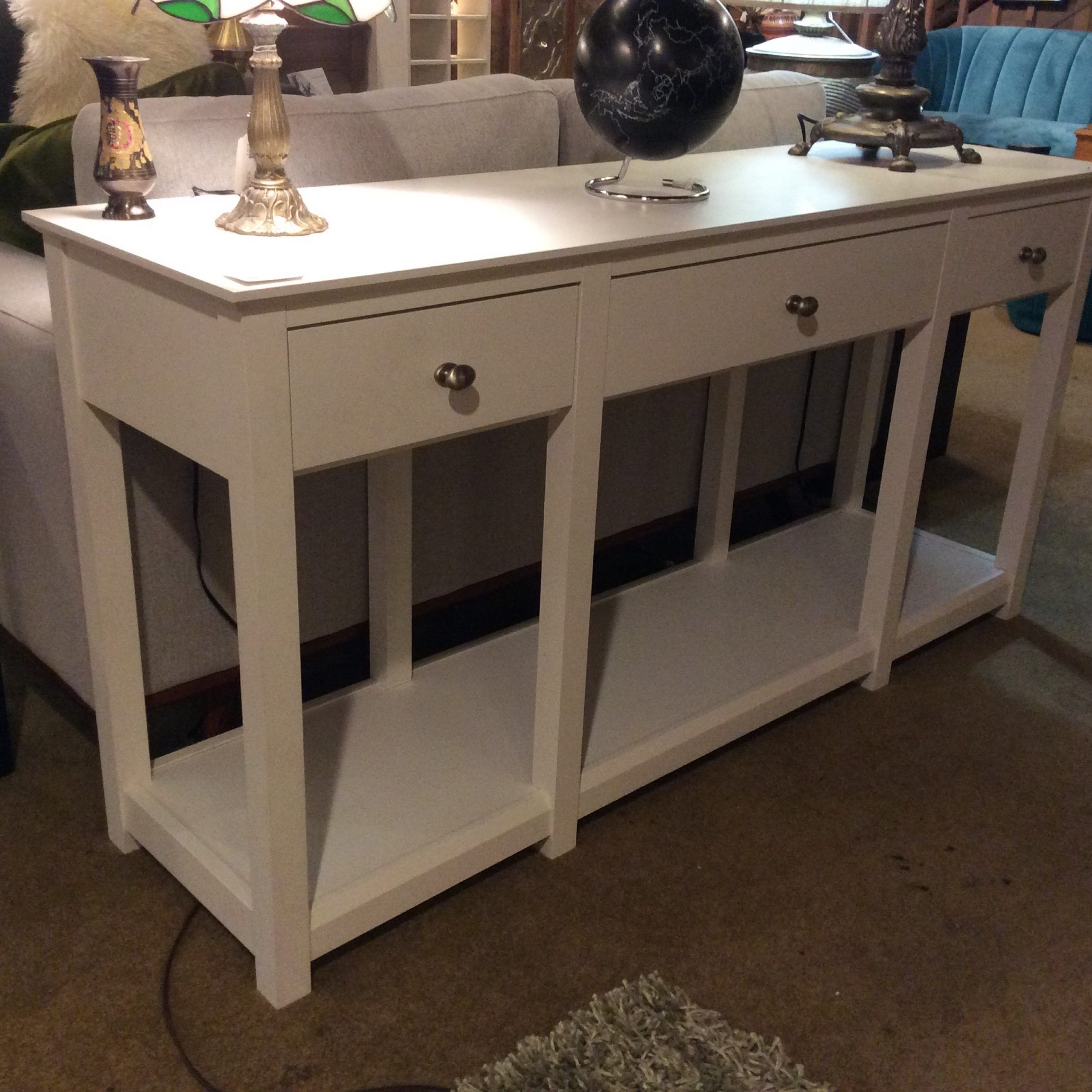 White 3 Drawer Sofa Table Sold – Ballard Consignment Pertaining To Most Current 3 Piece Shelf Console Tables (View 8 of 10)
