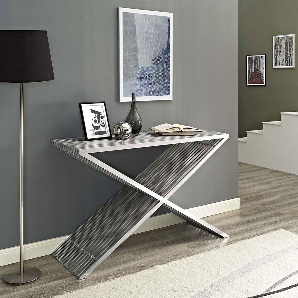 White Geometric Console Tables With Preferred Geometric Steel Console Table – All Home Living (View 6 of 10)