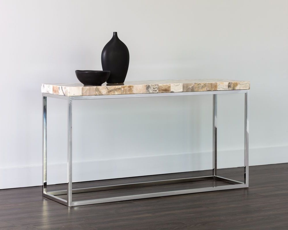 White Geometric Console Tables With Regard To Well Liked Angelo Console Table – White Onyx Stone – Metro Element (View 5 of 10)