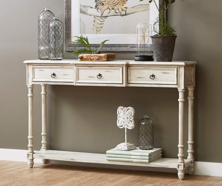Widely Used Antique Silver Aluminum Console Tables For White Farmhouse 3 Drawer Console Table – Big Lots (View 8 of 10)