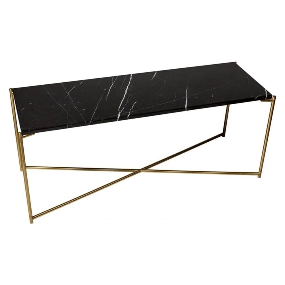 Widely Used Black Metal And Marble Console Tables Pertaining To Buy Black Marble Low Console Media Table & Brass Base At (View 6 of 10)