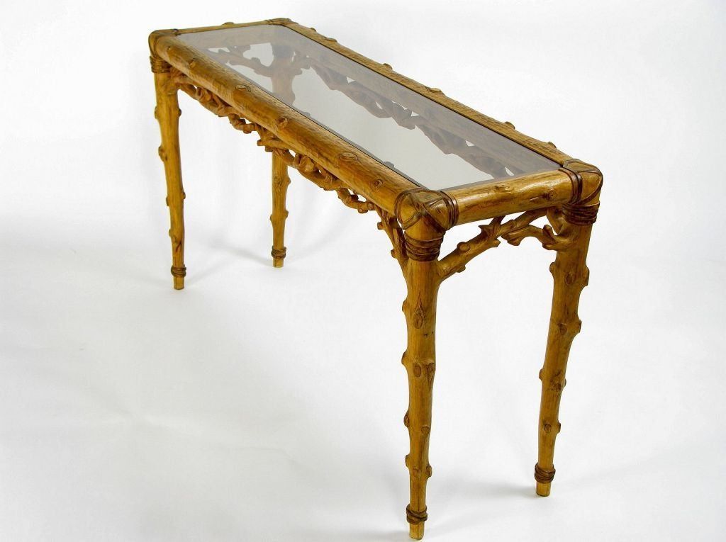 Widely Used Brass Smoked Glass Console Tables With Regard To Carved Faux Bois And Smoked Glass Console Table At 1stdibs (View 7 of 10)