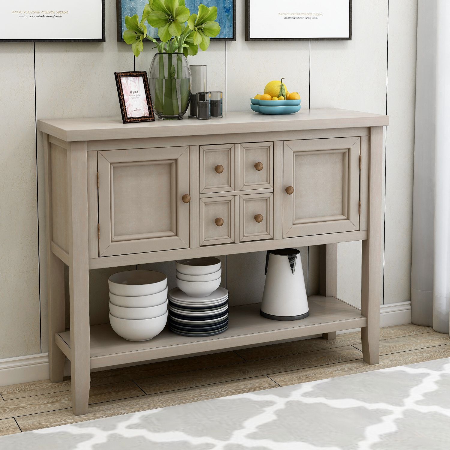 Widely Used Buffet Cabinet Sideboard, 46" Dining Room Console Table W Regarding Open Storage Console Tables (View 5 of 10)