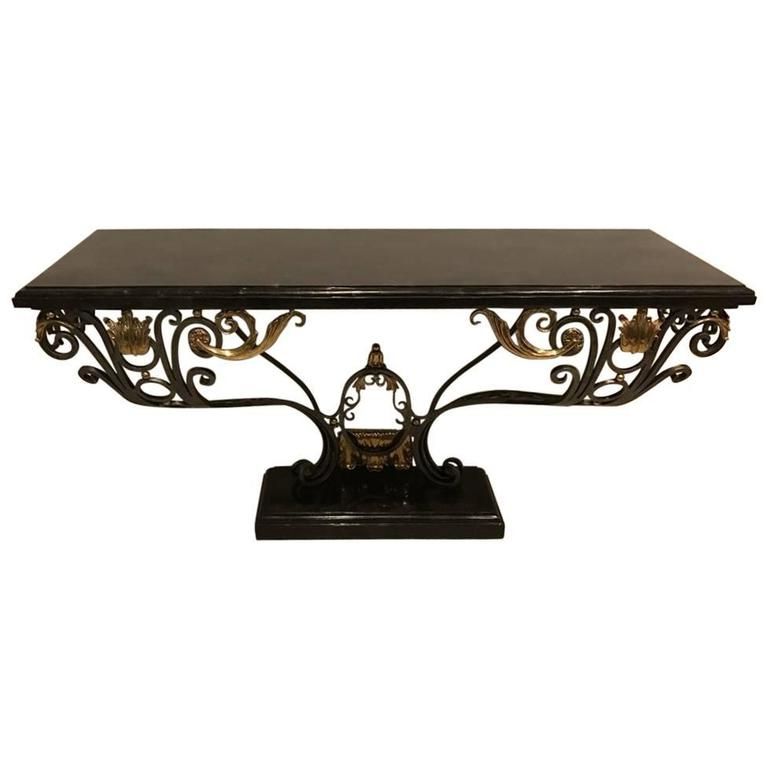 Widely Used Maitland Smith Wrought Iron Gold And Black Console Table With Regard To Aged Black Iron Console Tables (View 3 of 10)