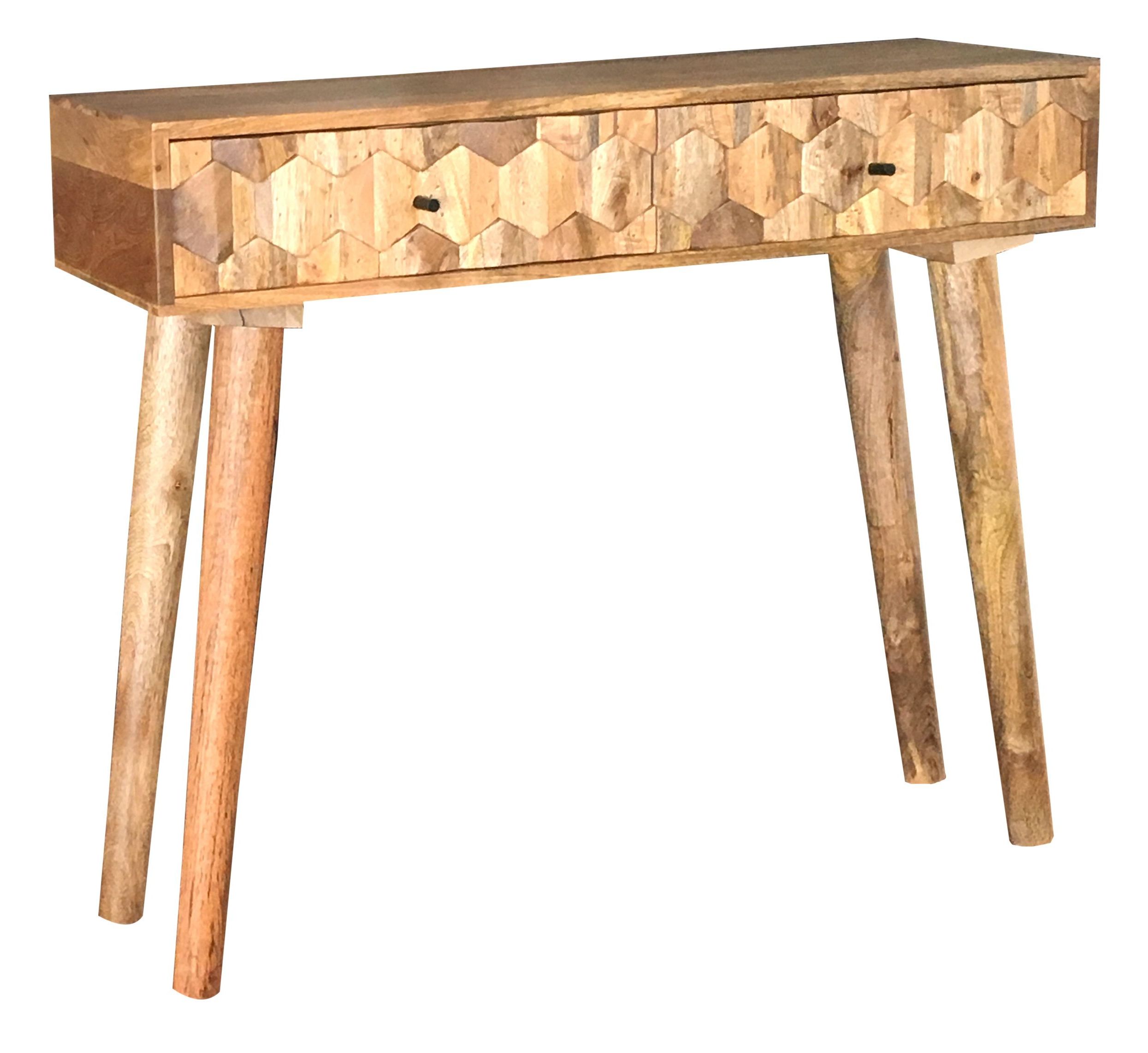 Widely Used Natural Mango Wood Console Tables Pertaining To 2 Drawer Light Mango Wood Hexagonal Patters Console Table (View 9 of 10)