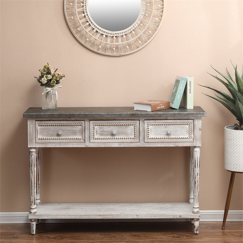 Widely Used Wood And Metal Farmhouse Distressed Console Table Within Gray Wood Black Steel Console Tables (View 9 of 10)