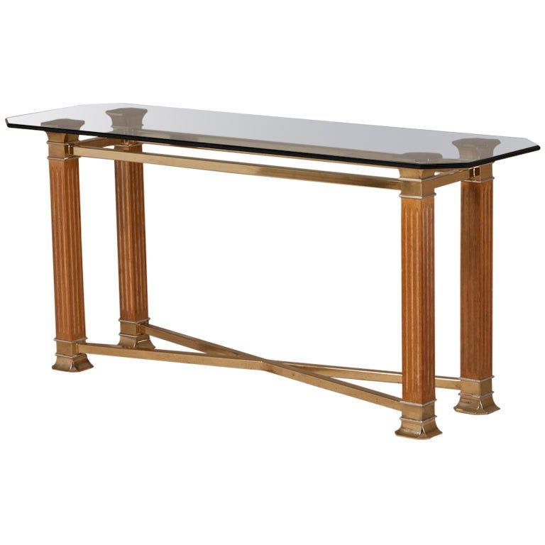 Wood And Brass Console Table With A Glass Top For Sale At Throughout Best And Newest Brass Smoked Glass Console Tables (View 3 of 10)