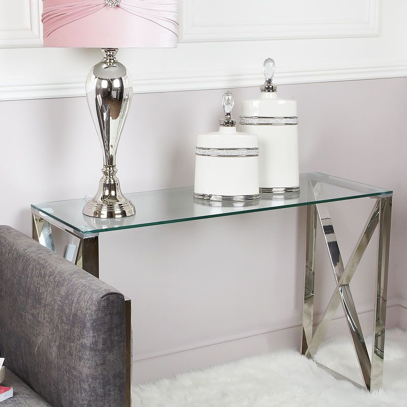 Zenn Contemporary Stainless Steel Clear Glass Console Hall With Regard To Trendy Clear Console Tables (View 1 of 10)