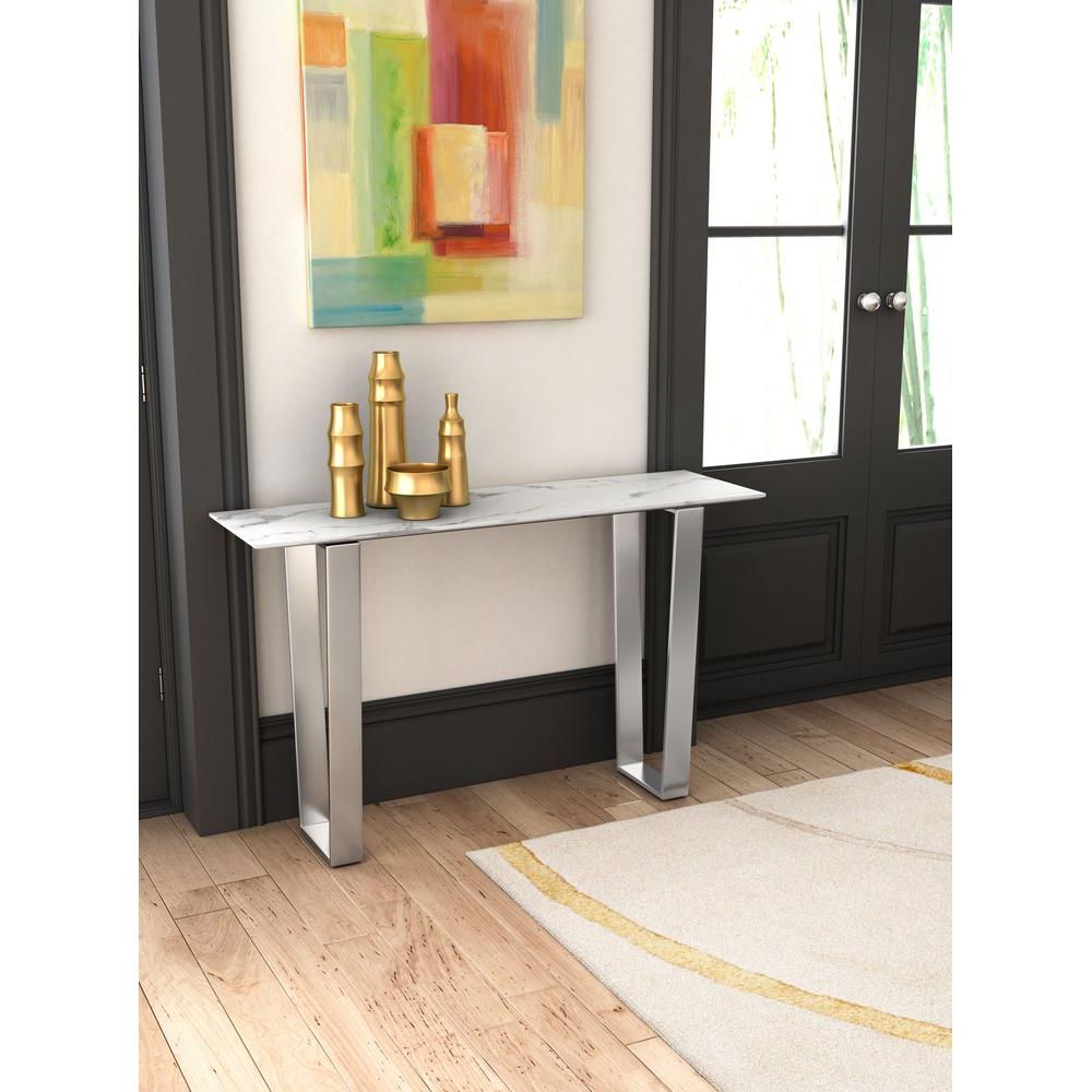 Zuo Atlas Stone And Brushed Stainless Steel Console Table Regarding Most Current Silver Stainless Steel Console Tables (View 1 of 10)