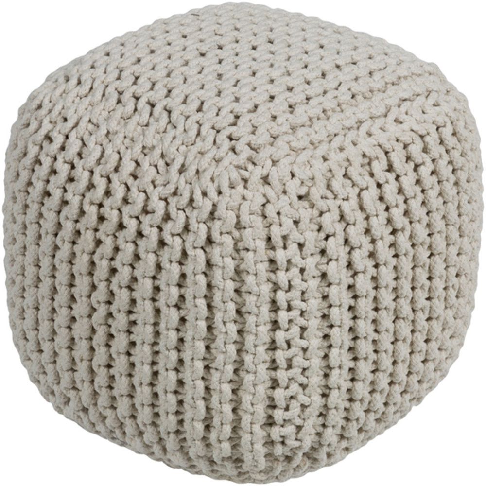 16" Beige Knitted Style Cotton Woven Square Pouf Ottoman With Knife Intended For Recent Black And Natural Cotton Pouf Ottomans (View 8 of 10)