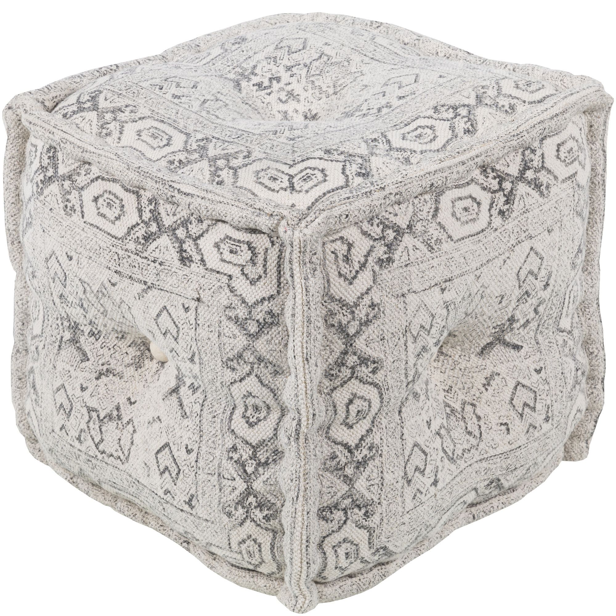 16" White And Gray Bohemian Style Design Cotton Square Pouf Ottoman Throughout 2019 Black And Natural Cotton Pouf Ottomans (View 7 of 10)