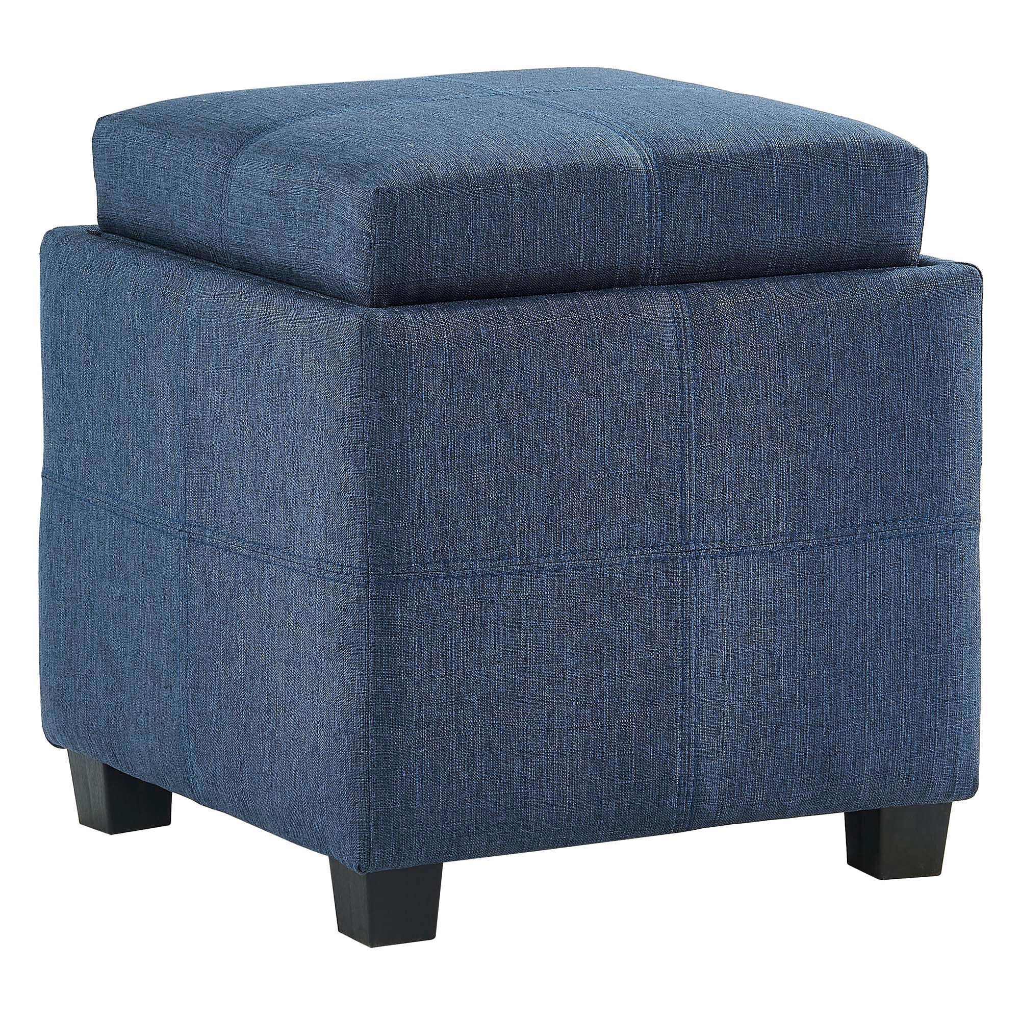 19" Blue And Gray Transitional Square Storage Ottoman With Reversible Pertaining To Famous White Wool Square Pouf Ottomans (View 9 of 10)