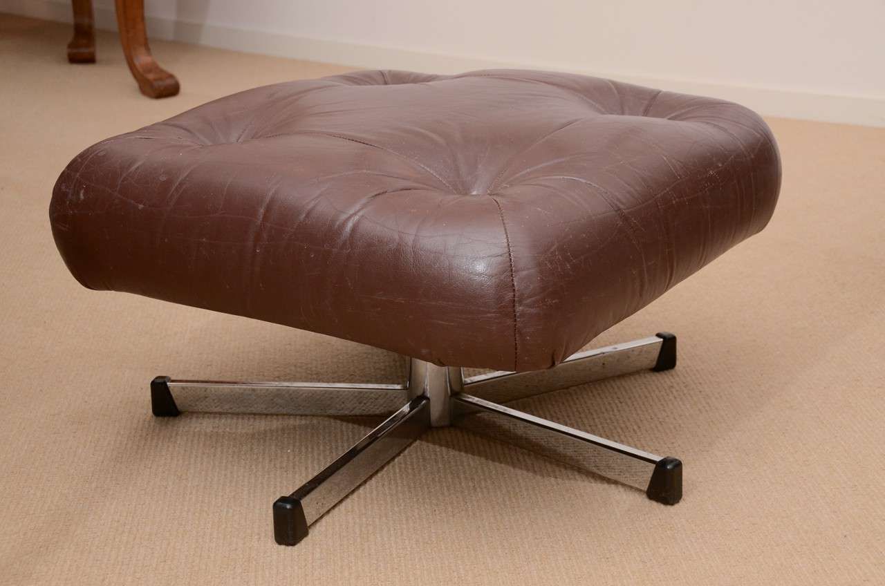 1960's Pieff Leather And Chrome Swivel Chair With Ottoman At 1stdibs For Most Current Chrome Swivel Ottomans (View 2 of 10)