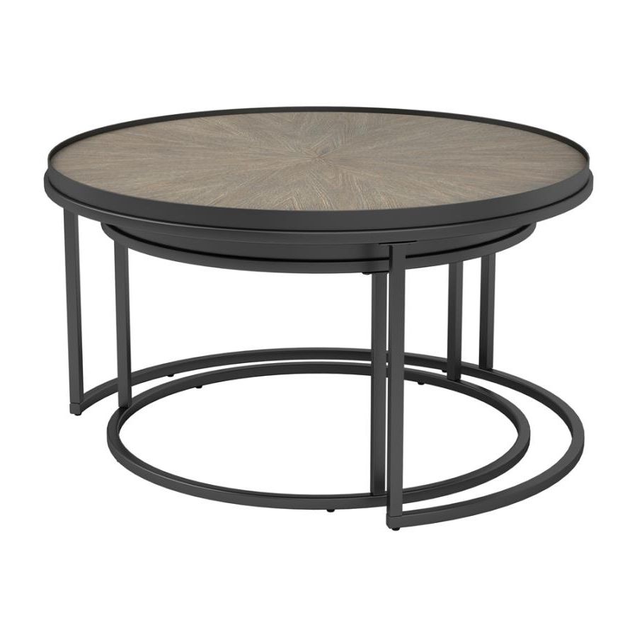 2 Piece Round Nesting Tables Weathered Elm (View 8 of 10)