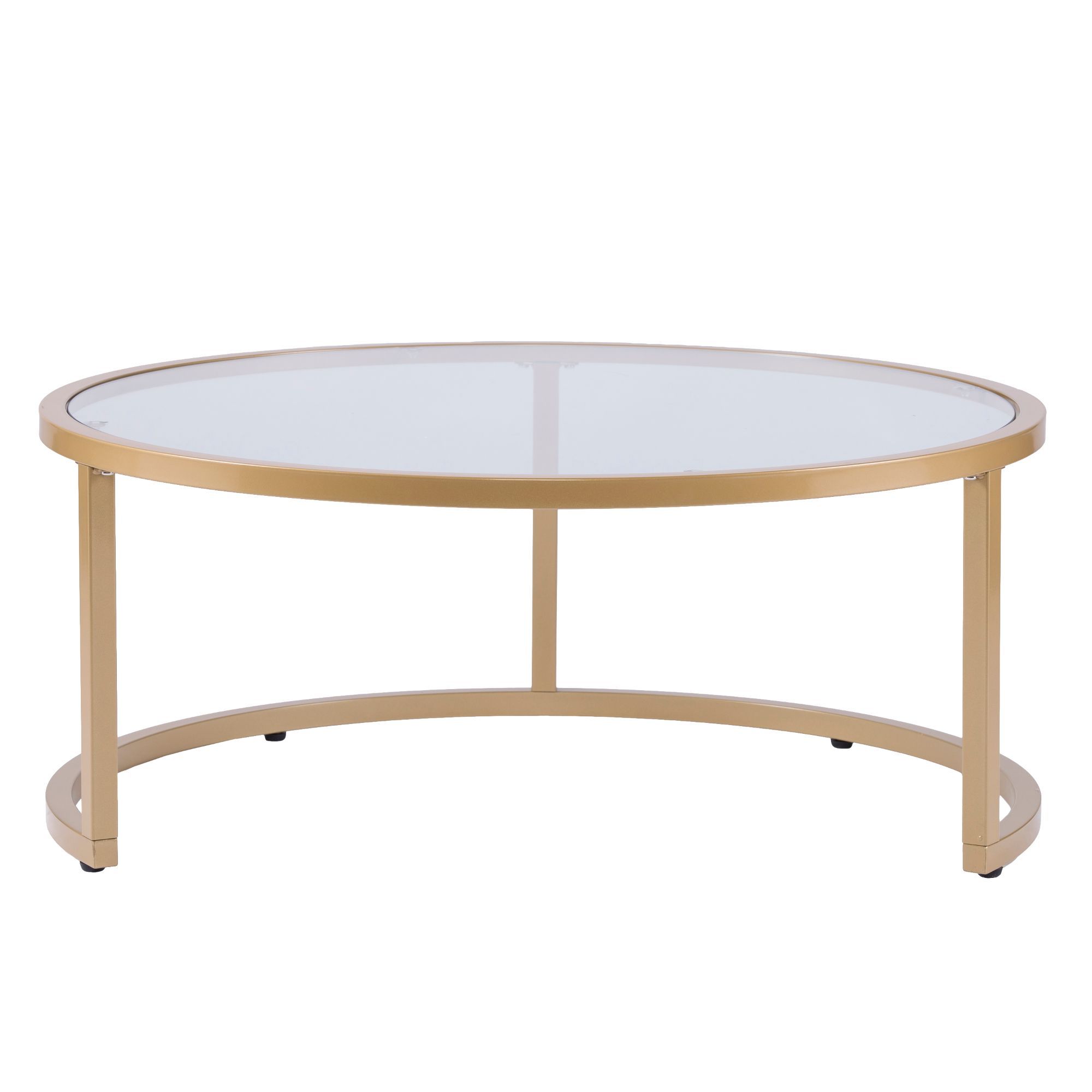 2019 2pc Gold And Clear Contemporary Round Nesting Tempered Glass Top In Nesting Cocktail Tables (View 2 of 10)