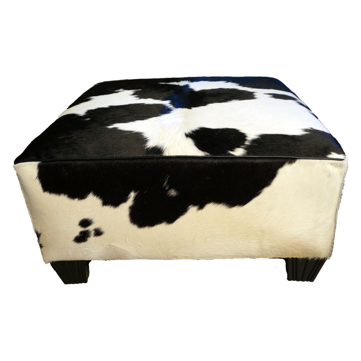 2019 Black And White Solid Cowhide Ottoman With Regard To White Solid Cylinder Pouf Ottomans (View 5 of 10)