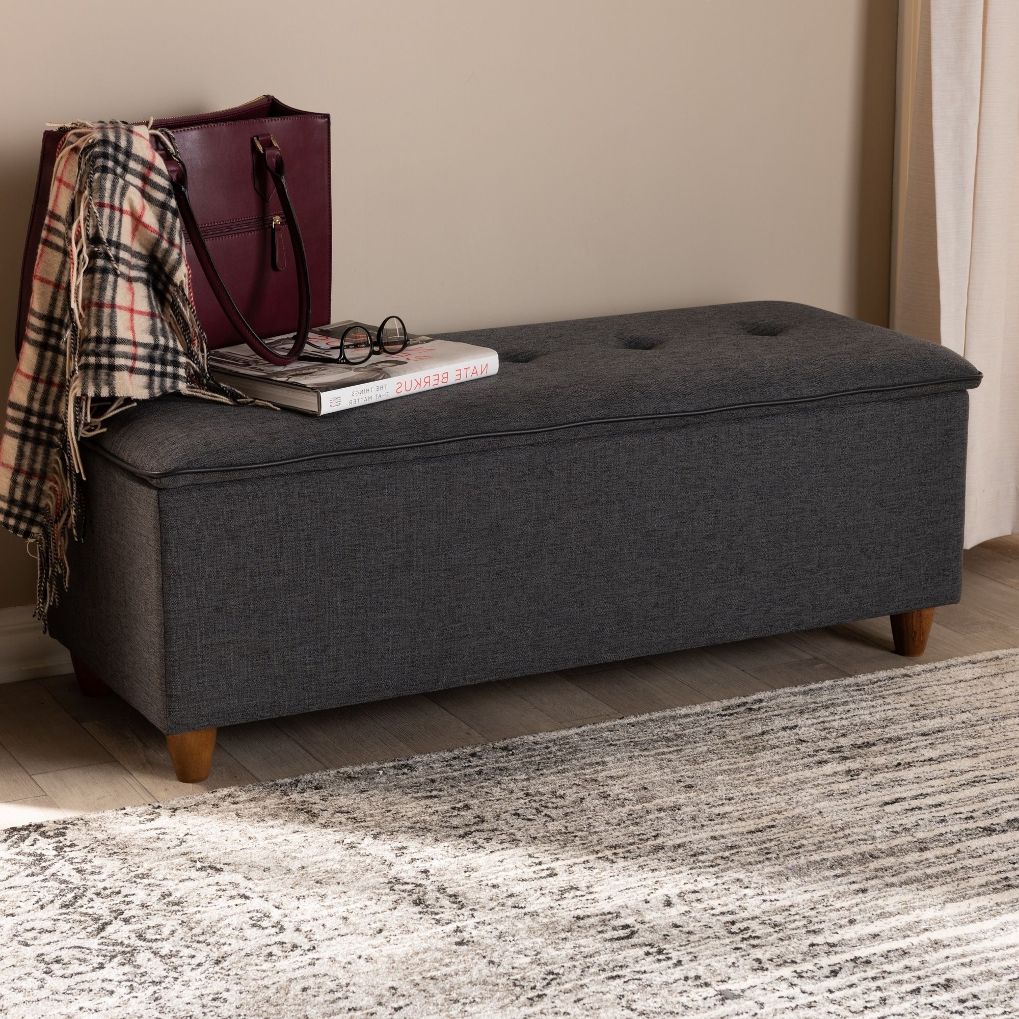 2019 Charcoal Fabric Tufted Storage Ottomans Throughout Mid Century Fabric Storage Ottomanbaxton Studio Charcoal Medium (View 3 of 10)