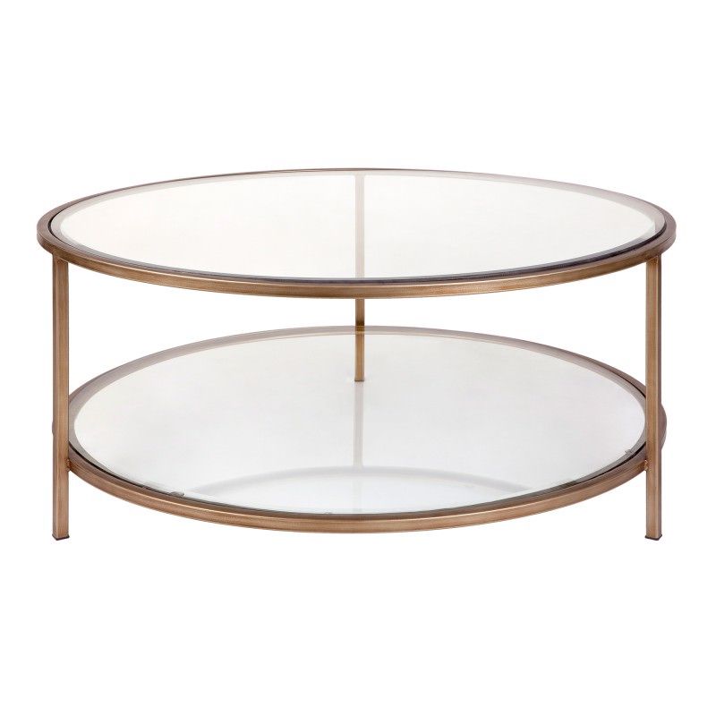 2019 Cocktail Glass Top Iron Round Coffee Table, 100cm, Antique Gold With Regard To Antique Gold Aluminum Coffee Tables (View 8 of 10)