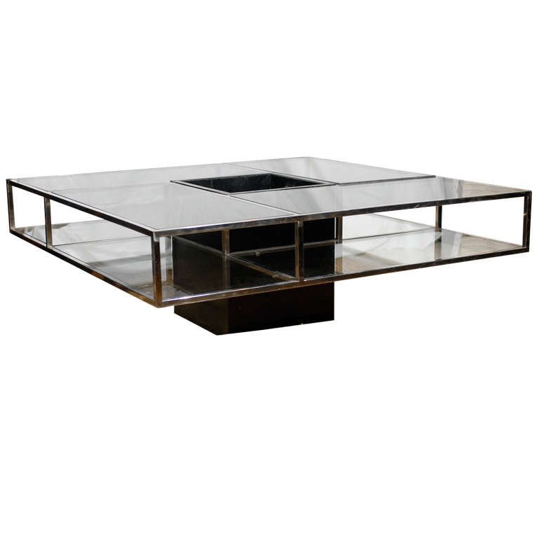 2019 Glass And Chrome Cocktail Tables For Italian Smoked Glass/chrome Cocktail Table With Planter/dry Bar At 1stdibs (View 5 of 10)
