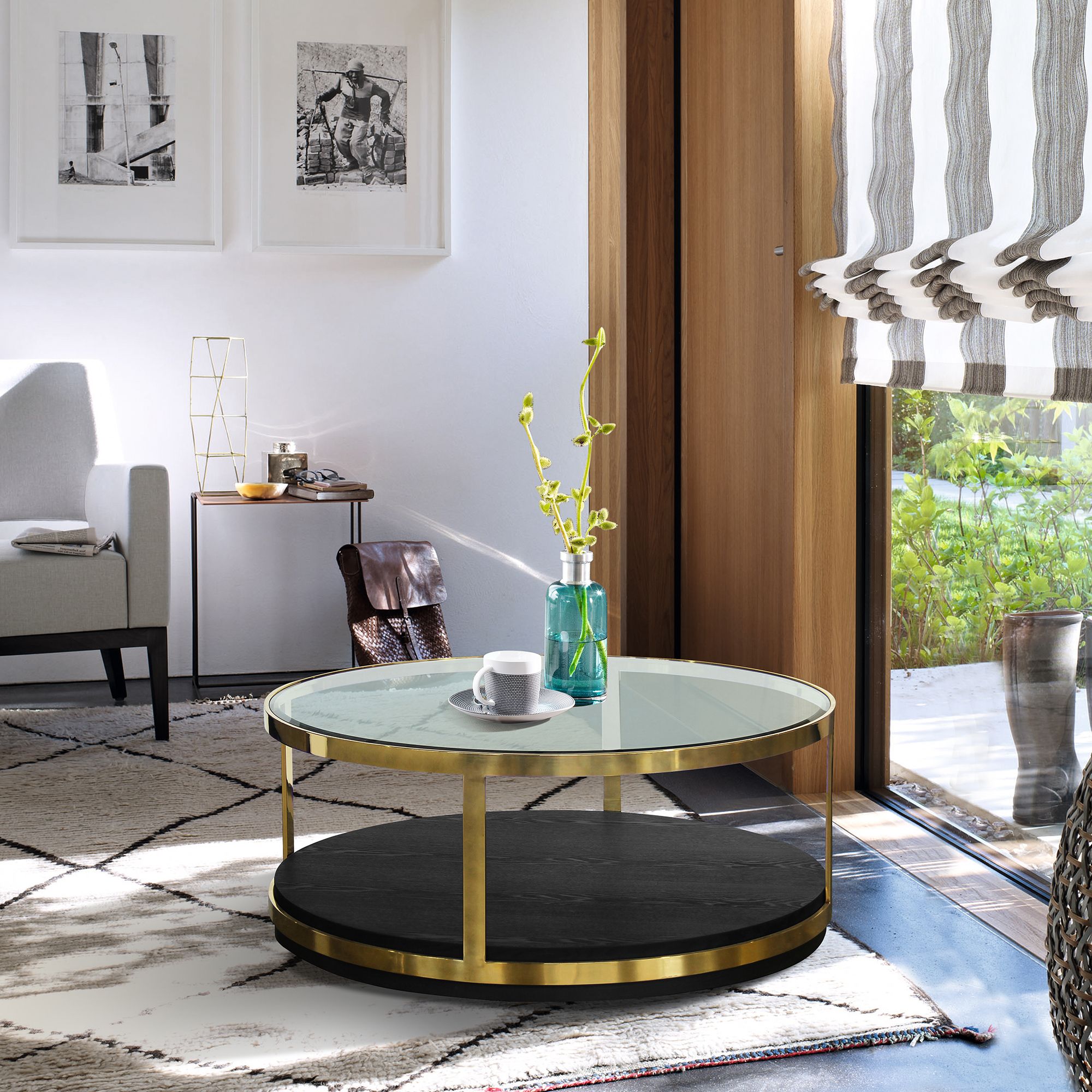 2019 Gold Coffee Tables Regarding Armen Living Hattie Contemporary Coffee Table In Brushed Gold Finish (View 10 of 10)