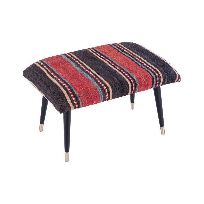 2019 Pasargad Home Bosphorus Collection Black & Red Kilim Cover Ottoman Inside Dark Red And Cream Woven Pouf Ottomans (View 4 of 10)