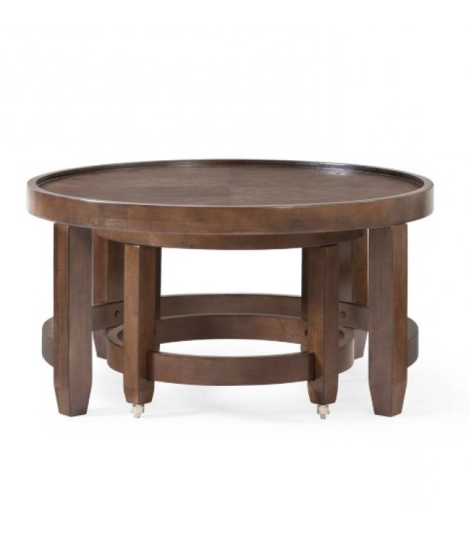 2019 Round Wood Nesting Cocktail Tables Brown Finish Throughout Nesting Cocktail Tables (View 5 of 10)