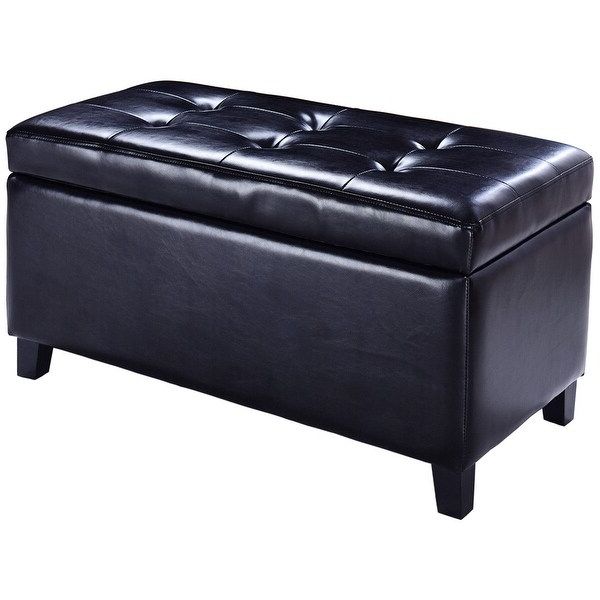 2019 Shop Costway 32'' Storage Ottoman Bench Footrest Footstool Faux Leather Intended For Black Faux Leather Storage Ottomans (View 1 of 10)
