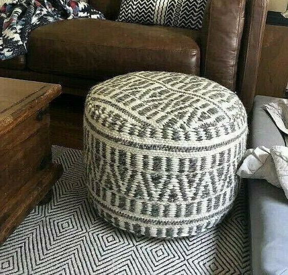 2019 Textured Gray Cuboid Pouf Ottomans With Woven Textured Wool Pouf Ottoman Footrest Cushion Seat Boho Pattern (View 1 of 10)