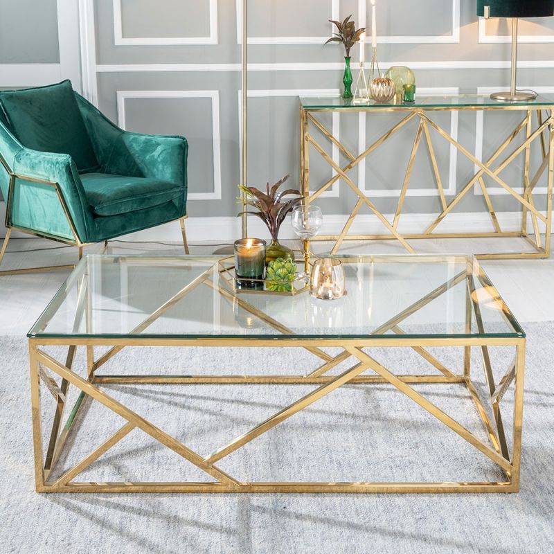2019 Urban Deco Maze Coffee Table – Glass And Stainless Steel Gold – Cfs Regarding Geometric Glass Top Gold Coffee Tables (View 6 of 10)