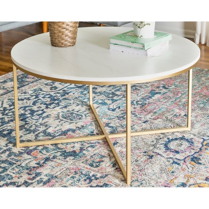 2020 Faux White Marble & Gold Laminate Coffee Table (View 1 of 10)