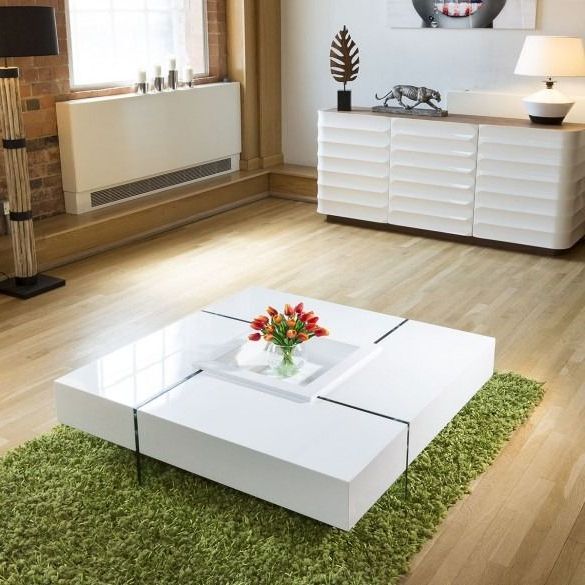 2020 Large Modern Coffee Tables Within Quatropi Modern Large White Gloss Coffee Table 1194mm Square 30cm High (View 8 of 10)