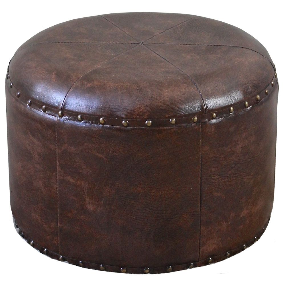 2020 Leather Pouf Ottomans Regarding Faux Leather Round Ottoman In Ottomans (View 8 of 10)