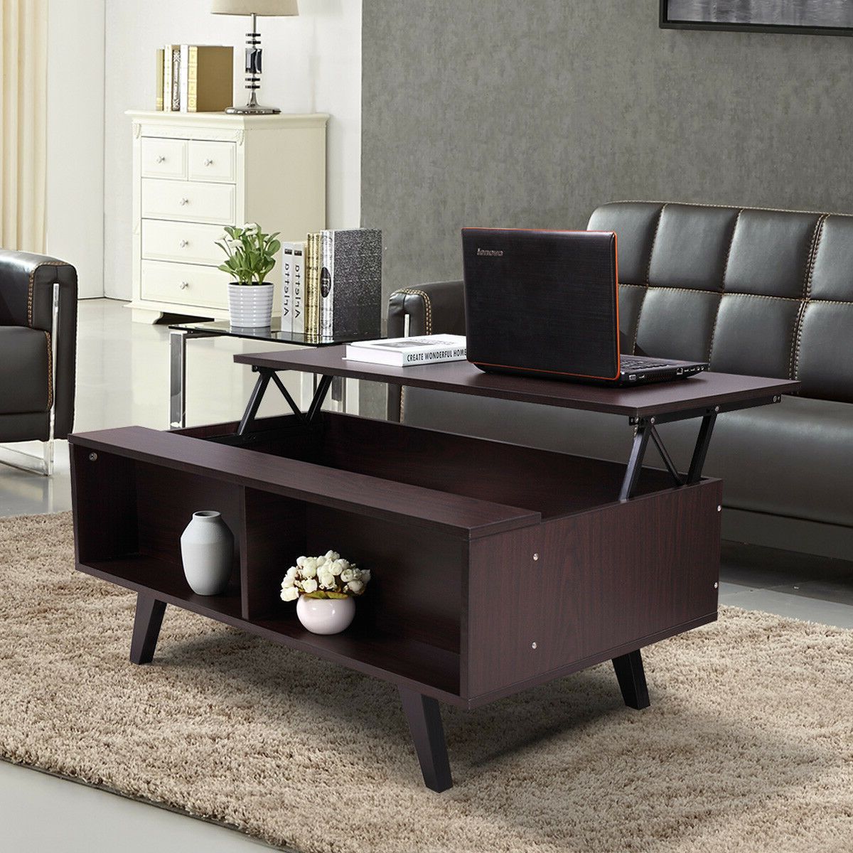 2020 Lowestbest Lift Top Coffee Table, Wood Coffee Table, Cocktail Table Within Black Wood Storage Coffee Tables (View 2 of 10)