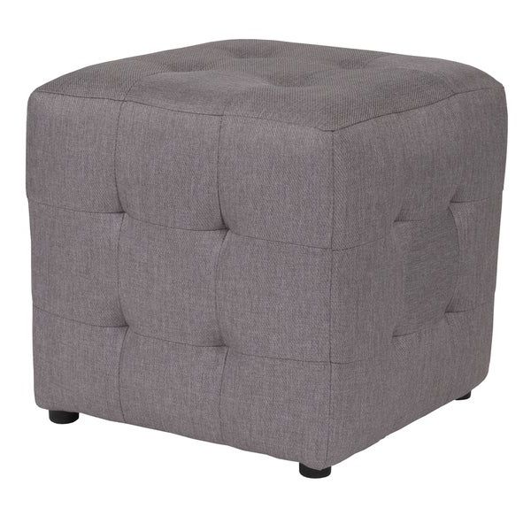 2020 Ogden Light Grey Fabric Tufted Upholstered Cube Ottoman – Overstock Intended For Light Gray Cylinder Pouf Ottomans (View 10 of 10)
