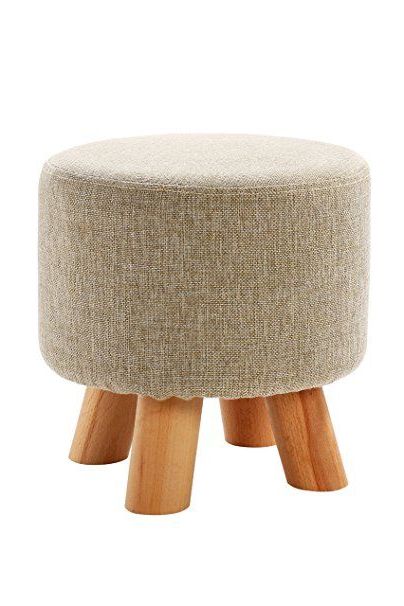 2020 Ottoman Pouf Round Footstool Foot Rest With Removable Linen Fabric In Cream Linen And Fir Wood Round Ottomans (View 3 of 10)