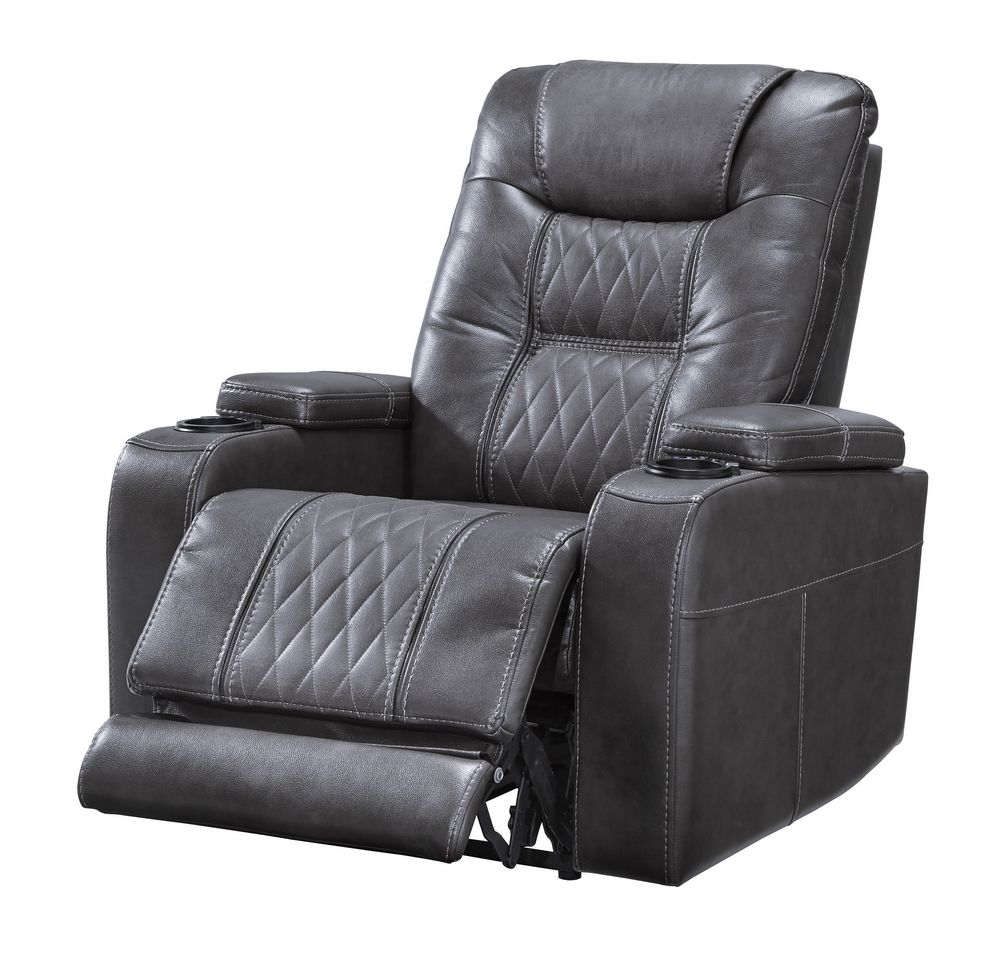 2020 Signature Design Composer Gray Faux Leather Power Reclinerashley Pertaining To Black Faux Leather Usb Charging Ottomans (View 5 of 10)