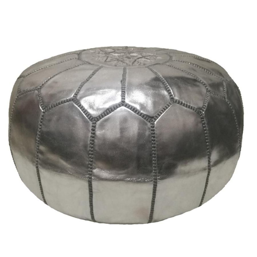 2020 Silver And White Leather Round Ottomans For Premium Handmade Eco Leather Synthetic Moroccan Pouf Ottoman Round (View 8 of 10)