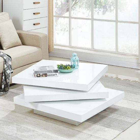 2020 Square High Gloss Coffee Tables With Triplo Rotating Coffee Table Square In White High Gloss (View 3 of 10)