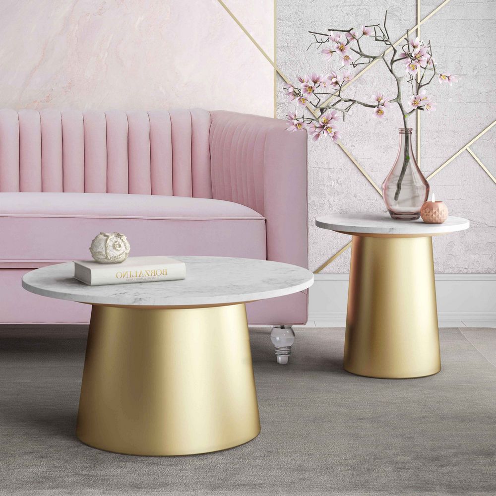 2020 White Marble And Gold Coffee Tables With Regard To Bleeker White Marble/gold Iron Round Cocktail Tabletov Furniture (View 2 of 10)