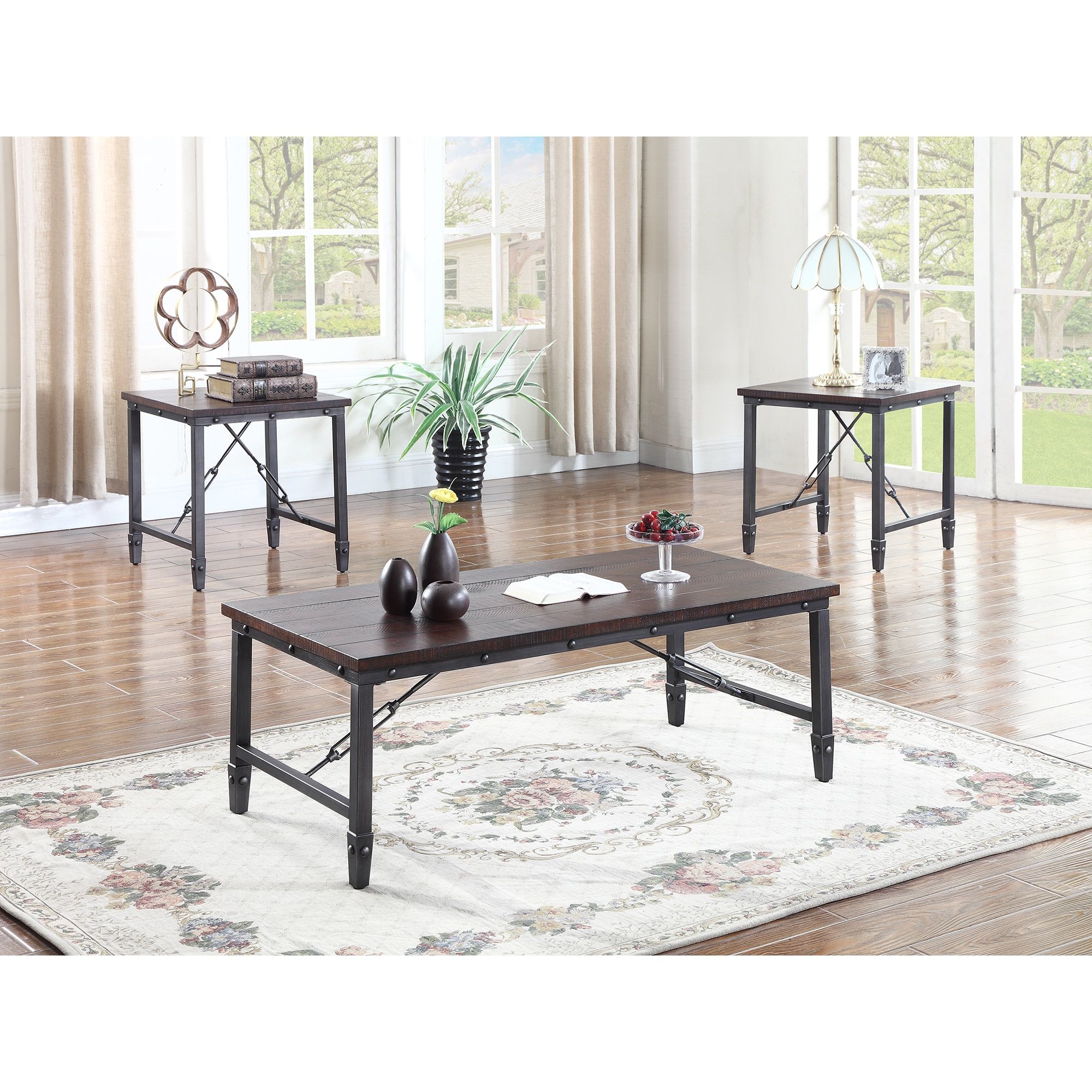 3 Piece Shelf Coffee Tables Within Preferred Best Master Furniture Dark Walnut With Black Iron Coffee Table 3 Piece (View 8 of 10)