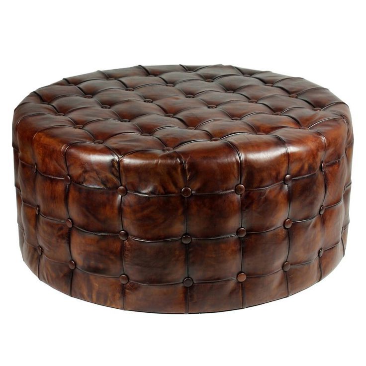 36" Genuine Leather Tufted Round Cocktail Ottoman (View 9 of 10)