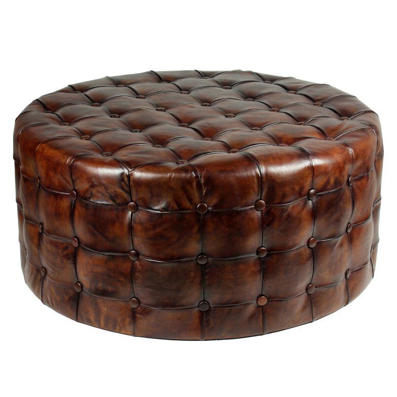 36" Genuine Leather Tufted Round Cocktail Ottoman (View 4 of 10)