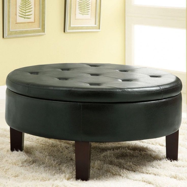 36" Ottomans Round Upholstered Storage Ottoman With Tufted Top, $115 Within Trendy Gold And White Leather Round Ottomans (View 4 of 10)