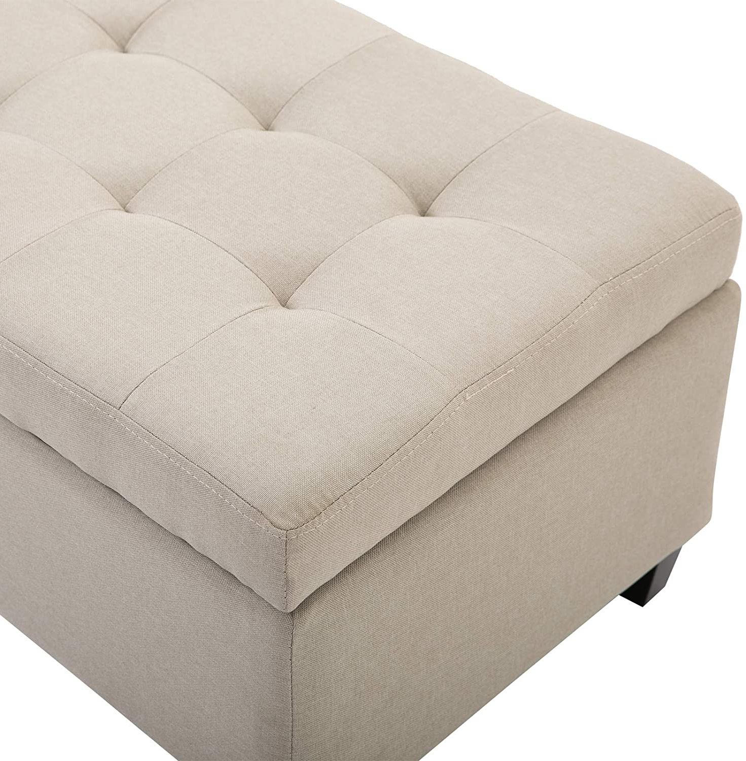 51" Large Tufted Linen Fabric Ottoman Storage Bench With Soft Close Top Inside Famous Cream Wool Felted Pouf Ottomans (View 1 of 10)