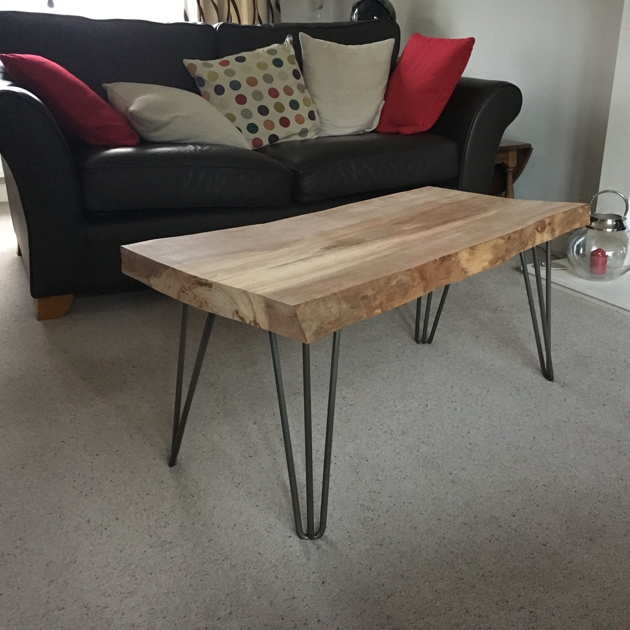 A Unique Coffee Table Made With A Solid Oak Block Of Wood, Hairpin Within 2020 Metal And Oak Coffee Tables (View 6 of 10)